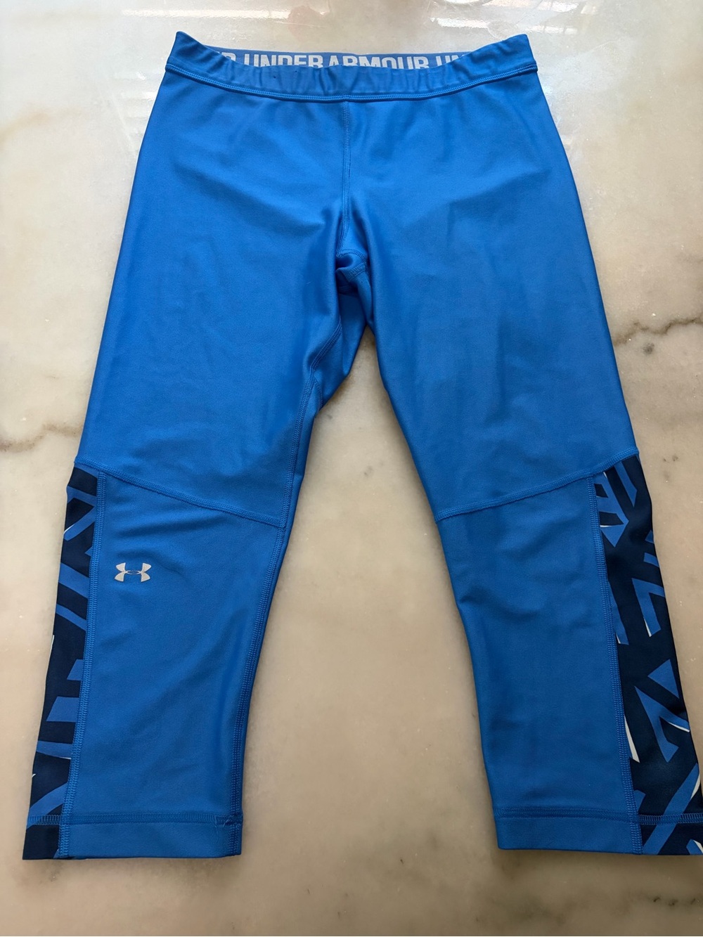 Under Armour Bright Blue Capri Leggings with Navy Accent